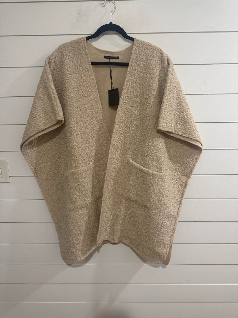 Beige Open-Front Bouclé Jacket Coat
